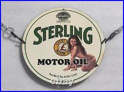 Rare Sterling Motor Oil Porcelain Pinup Babe Gas Oil Petrol Lube Pump Plate Sign