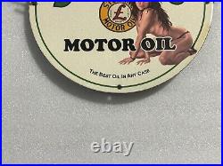 Rare Sterling Motor Oil Porcelain Pinup Babe Gas Oil Petrol Lube Pump Plate Sign