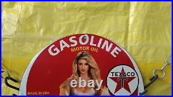 Rare Texaco Gasoline Motor Oil Gas&oil Pinup Girl Porcelain Enamel Sign