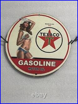 Rare Texaco Motor Oil Porcelain Pinup Babe Gas Oil Service Mancave Enamel Sign