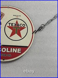 Rare Texaco Motor Oil Porcelain Pinup Babe Gas Oil Service Mancave Enamel Sign