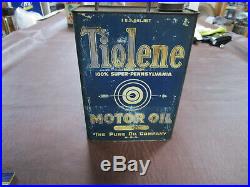 Rare Vintage 1920's Tiolene Gallon Motor Oil Can Pure Oil Purol Gas Station Sign