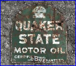 Rare Vintage 1930's Quaker State Motor Oil 2 Sided 29 Porcelain Metal Sign