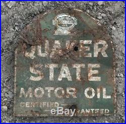 Rare Vintage 1930's Quaker State Motor Oil 2 Sided 29 Porcelain Metal Sign