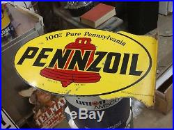 Rare Vintage 1940's Pennzoil Motor Oil Gas Station 24 Metal Flange Sign