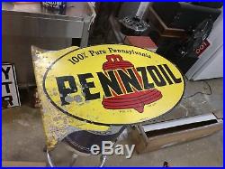 Rare Vintage 1940's Pennzoil Motor Oil Gas Station 24 Metal Flange Sign