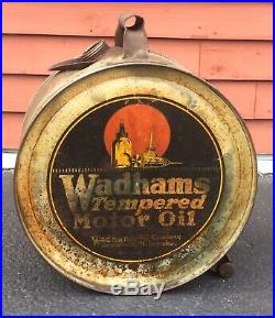 Rare Vintage 5 GL WADHAMS Tempered Motor Oil Rocker Can Gas Service Station Sign