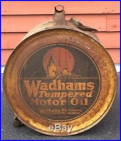 Rare Vintage 5 GL WADHAMS Tempered Motor Oil Rocker Can Gas Service Station Sign