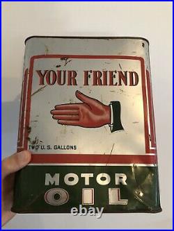 Rare Vintage Billups Your Friend Motor Oil 2 Gallon Metal Can Louisiana