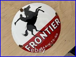 Rare Vintage Frontier Dome 12 Gasoline / Motor Oil Porcelain Gas Sign