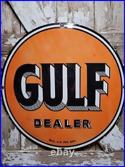 Rare Vintage Gulf Dealer Porcelain Sign 30 Gas Station Motor Oil Service Lube