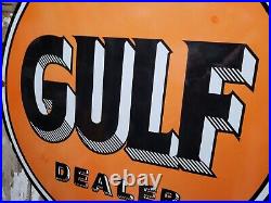 Rare Vintage Gulf Dealer Porcelain Sign 30 Gas Station Motor Oil Service Lube