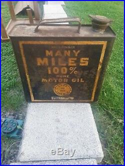 Rare Vintage Many Miles 1 Gallon Motor Oil Can Gas Station Sign