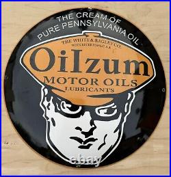 Rare Vintage Oilzum Dome 12 Gasoline / Motor Oil Porcelain Gas Sign