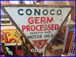Rare Vintage Original Conoco Porcelain Gas Motor Oil Frame withBase Sign