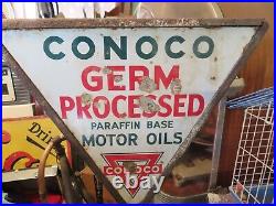 Rare Vintage Original Conoco Porcelain Gas Motor Oil Frame withBase Sign