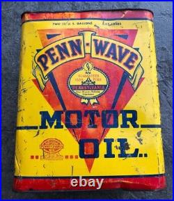 Rare Vintage Penn Wave 2 Gallon Metal Motor Oil Can Gas Station Petroleum
