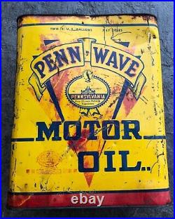 Rare Vintage Penn Wave 2 Gallon Metal Motor Oil Can Gas Station Petroleum