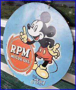 Rare Vintage RPM Motor Oil Mickey Mouse Sign Gas Station