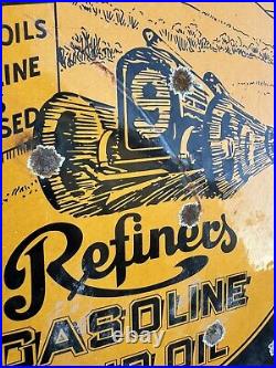 Rare Vintage Refiners 12 Gasoline / Motor Oil Porcelain Gas Sign