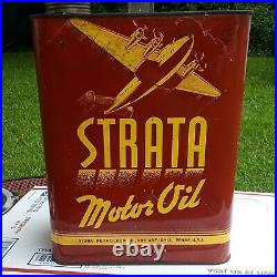 Rare Vintage Strata Motor Oil Can 2 Gallon Can Tiona Petroleum Bomber Plane Sign