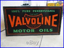 Rare Vintage Tin Metal Valvoline Motor Oil Sign Wood Frame 62 x 33 Pre 1930's