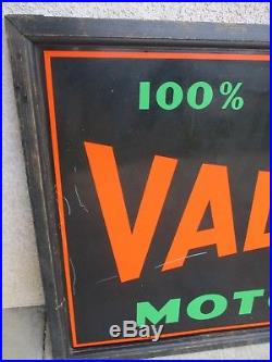 Rare Vintage Tin Metal Valvoline Motor Oil Sign Wood Frame 62 x 33 Pre 1930's