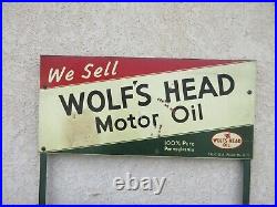 Rare Vintage Wolfs Head Motor Oil Sign Gas station dealer Oil rack Display