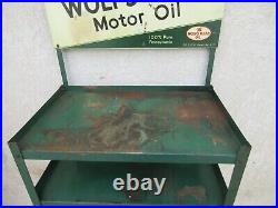Rare Vintage Wolfs Head Motor Oil Sign Gas station dealer Oil rack Display
