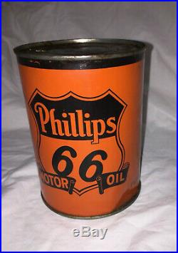 Rare Vtg Early Logo Phillips 66 Orange and Black 1QT Tin Motor Oil Can GC Empty