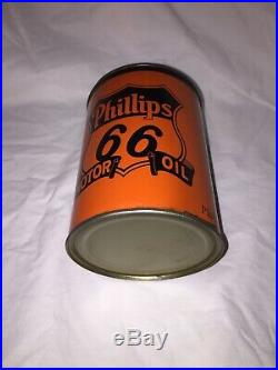 Rare Vtg Early Logo Phillips 66 Orange and Black 1QT Tin Motor Oil Can GC Empty