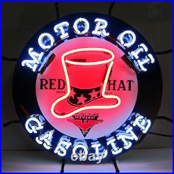 Red Hat Gasoline Neon sign Motor Oil Gas pump globe wall lamp light Dad's Garage
