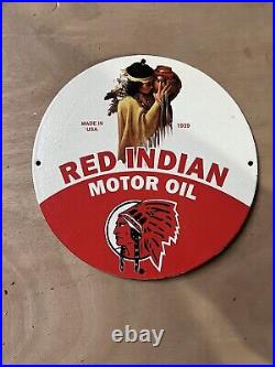 Red Indian Motor Oil Oil&gas Petroleum Pump Mancave Garage Porcelain Enamel Sign