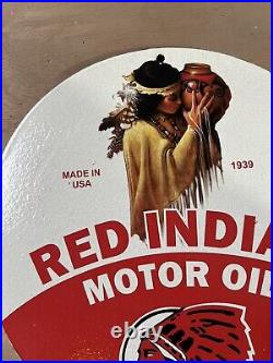 Red Indian Motor Oil Oil&gas Petroleum Pump Mancave Garage Porcelain Enamel Sign