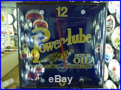Restored Power-Lube Motor Oil Lighted Pam Advertising Clock Sign Oil & Gas