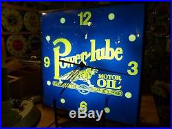 Restored Power-Lube Motor Oil Lighted Pam Advertising Clock Sign Oil & Gas
