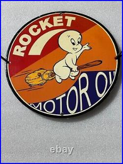 Rocket Motor Oil Casper Porcelain Metal Gas Oil Pump Auto Service Plate Ad Sign