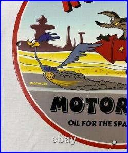 Rocket Motor Oil Space Age Oil&gas Advertisement Mancave Porcelain Enamel Sign