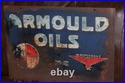 SCARCE 1920s ARMOULD INDPENDENT COAST TO COAST MOTOR OIL PAINTED METAL SIGN GAS