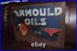 SCARCE 1920s ARMOULD INDPENDENT COAST TO COAST MOTOR OIL PAINTED METAL SIGN GAS