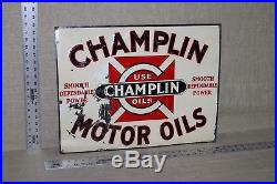 SCARCE 1930's CHAMPLIN MOTOR OIL EMBOSSED METAL SIGN DEALER SERVICE GAS OIL 66