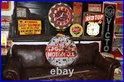 SCARCE 1930s SKELLY MOTOR OIL DEALER 2-SIDED PORCELAIN SIGN SERVICE GAS CAR