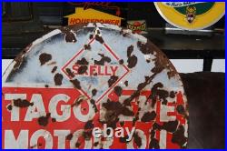 SCARCE 1930s SKELLY MOTOR OIL DEALER 2-SIDED PORCELAIN SIGN SERVICE GAS CAR