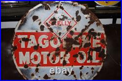 SCARCE 1930s SKELLY MOTOR OIL DEALER 2-SIDED PORCELAIN SIGN SERVICE GAS CAR