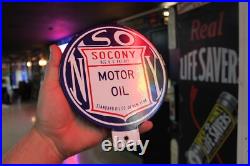 SCARCE 1930s SOCONY STANDARD MOTOR OIL NEW YORK 2-SIDED PADDLE PORCELAIN SIGN