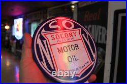 SCARCE 1930s SOCONY STANDARD MOTOR OIL NEW YORK 2-SIDED PADDLE PORCELAIN SIGN