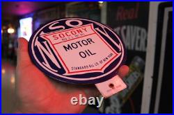 SCARCE 1930s SOCONY STANDARD MOTOR OIL NEW YORK 2-SIDED PADDLE PORCELAIN SIGN