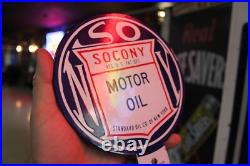 SCARCE 1930s SOCONY STANDARD MOTOR OIL NEW YORK 2-SIDED PADDLE PORCELAIN SIGN