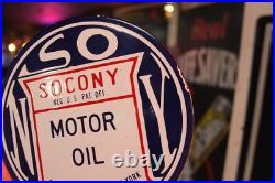 SCARCE 1930s SOCONY STANDARD MOTOR OIL NEW YORK 2-SIDED PADDLE PORCELAIN SIGN