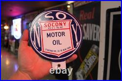 SCARCE 1930s SOCONY STANDARD MOTOR OIL NEW YORK 2-SIDED PADDLE PORCELAIN SIGN